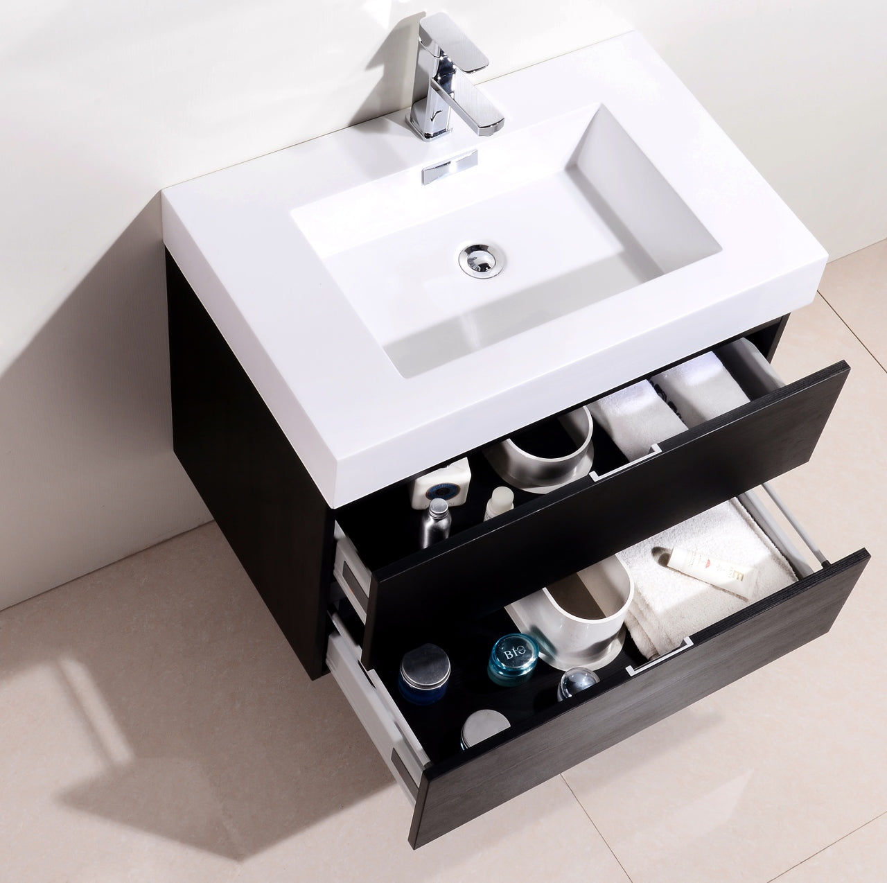 Bliss 30″ Inch Black Wall Mount Modern Bathroom Vanity