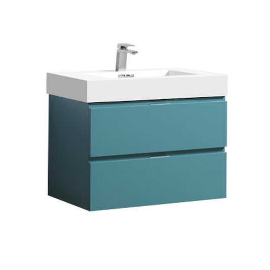 Bliss 30″ Inch Teal Green Wall Mount Modern Bathroom Vanity