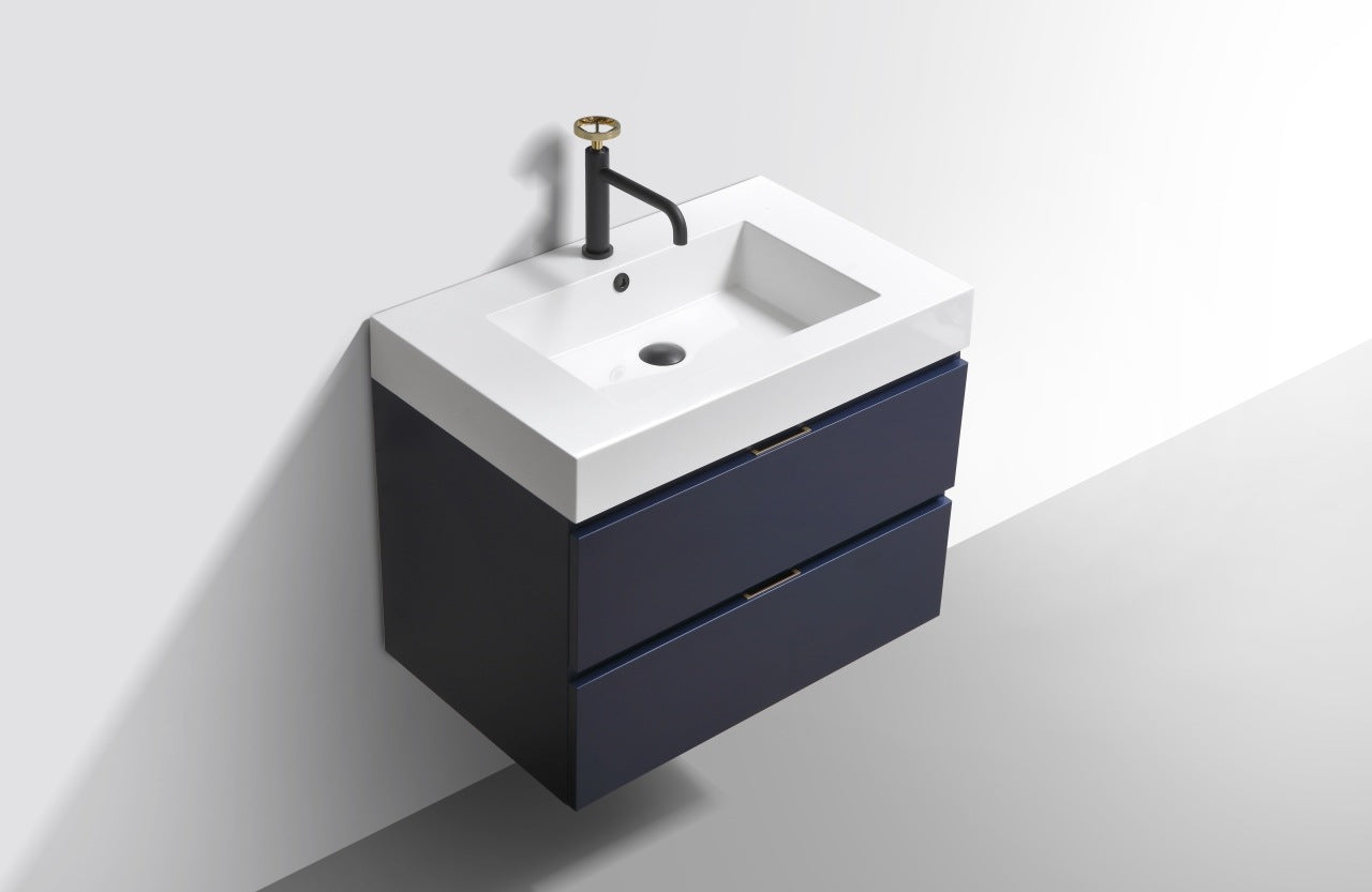 Bliss 30″ Inch Navy Blue Wall Mount Modern Bathroom Vanity