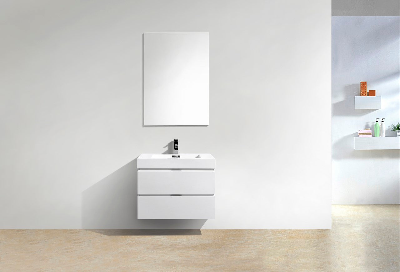 Bliss 30″ Inch High Gloss White Wall Mount Modern Bathroom Vanity