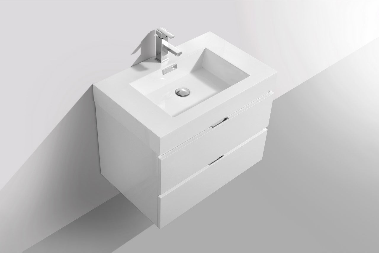 Bliss 30″ Inch High Gloss White Wall Mount Modern Bathroom Vanity
