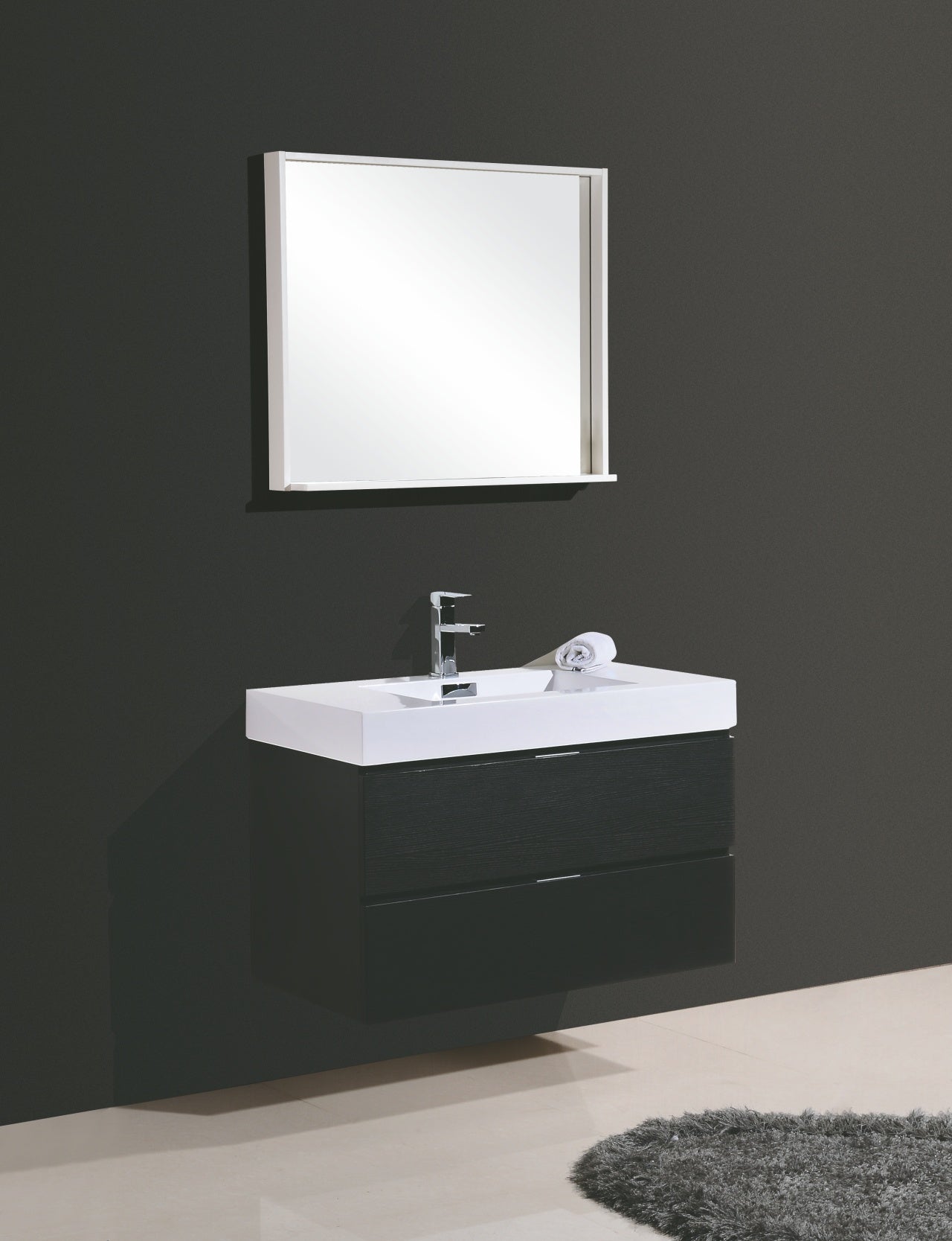 Bliss 36″ Inch Black Wall Mount Modern Bathroom Vanity
