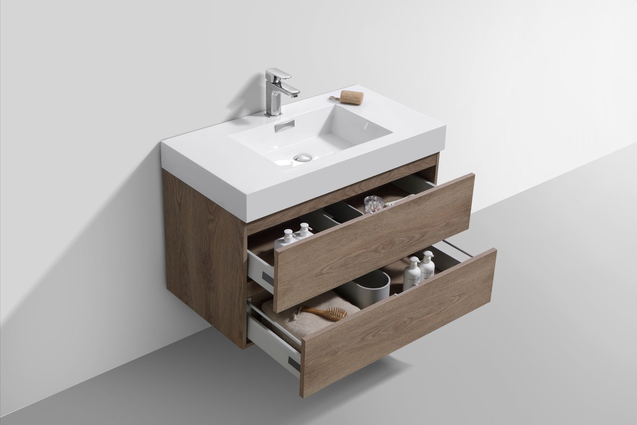 Bliss 36″ Inch Butternut Wall Mount Modern Bathroom Vanity