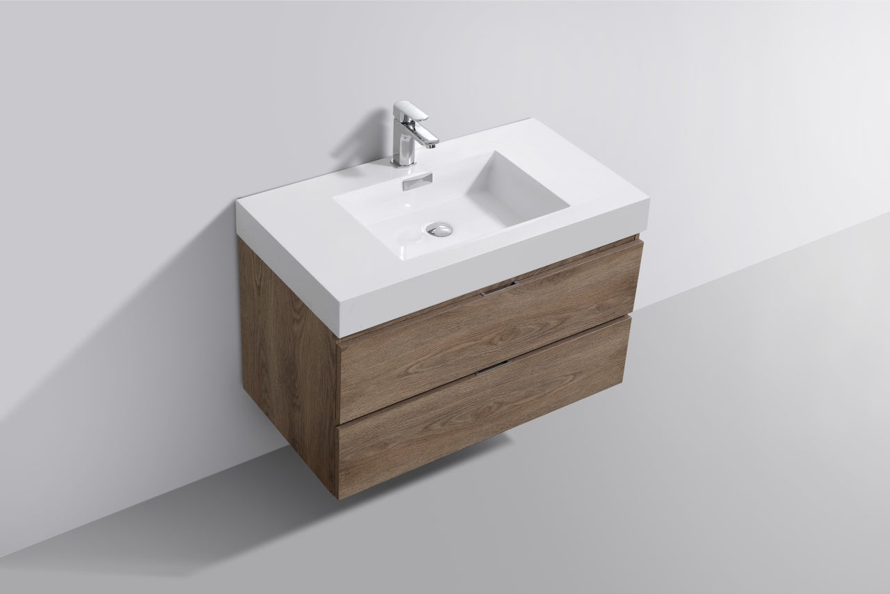 Bliss 36″ Inch Butternut Wall Mount Modern Bathroom Vanity