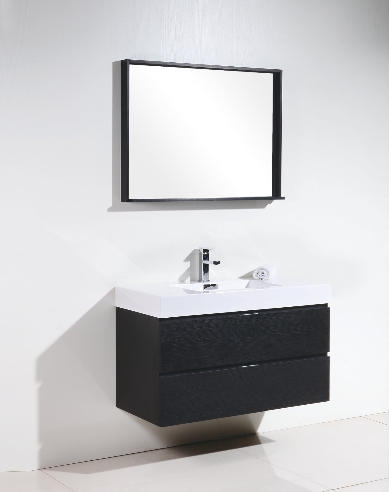 Bliss 40″ Inch Black Wood Wall Mount Modern Bathroom Vanity