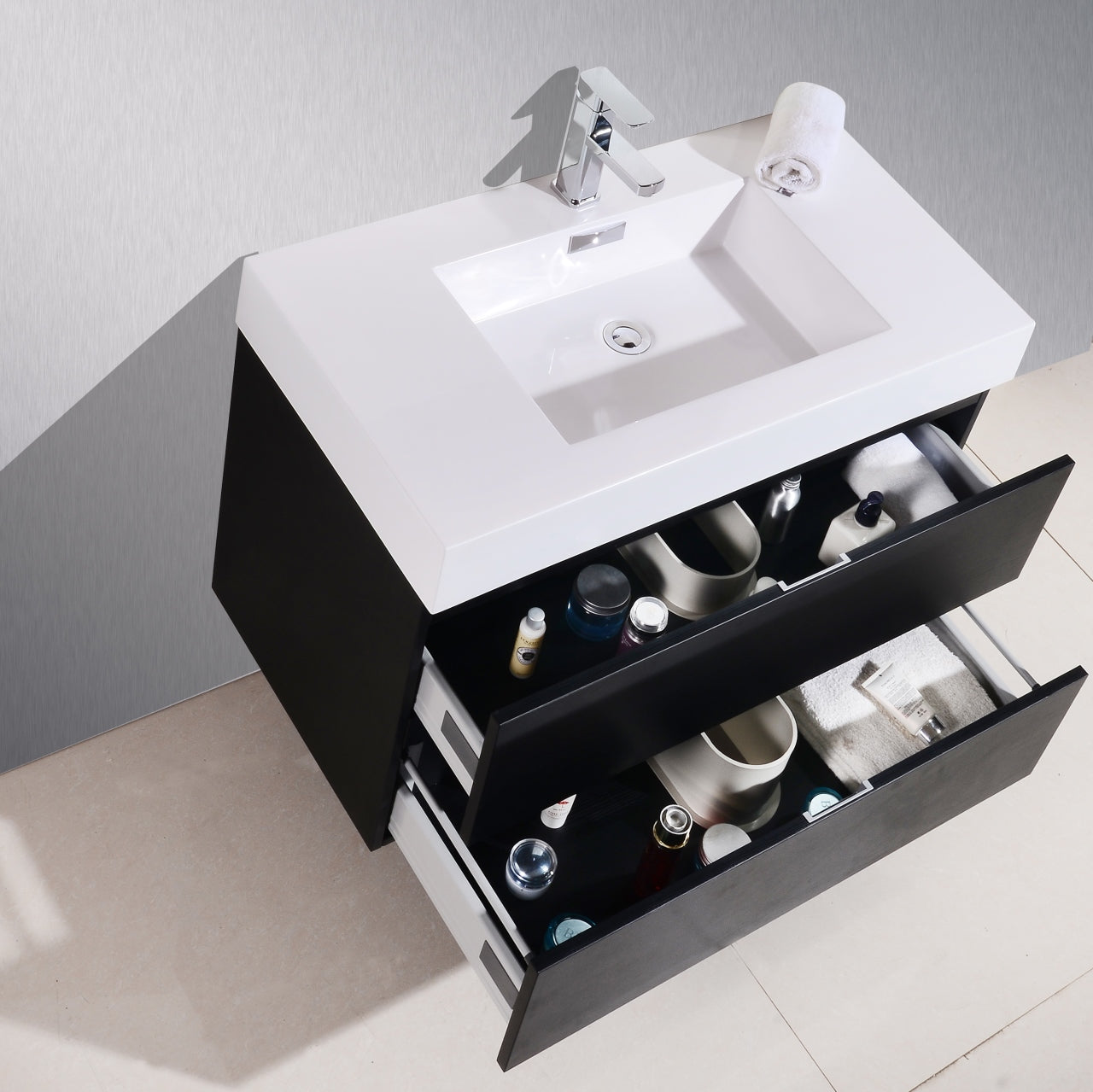 Bliss 40″ Inch Black Wood Wall Mount Modern Bathroom Vanity