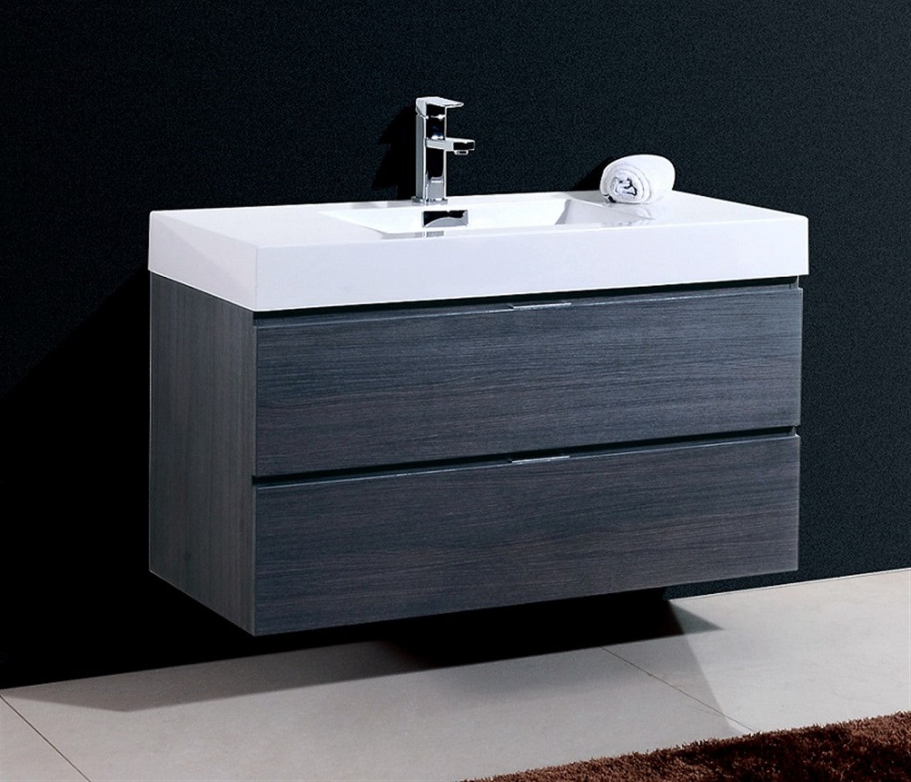Bliss 40″ Inch Gray Oak Wall Mount Modern Bathroom Vanity