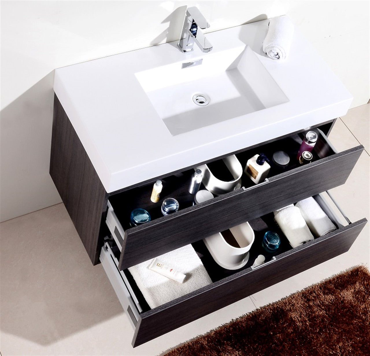 Bliss 40″ Inch Gray Oak Wall Mount Modern Bathroom Vanity