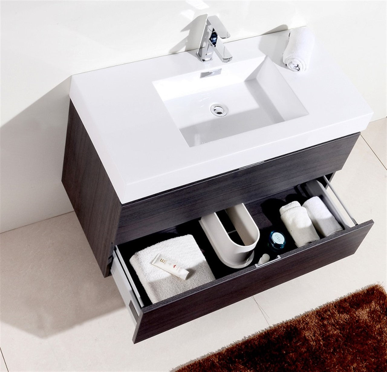 Bliss 40″ Inch Gray Oak Wall Mount Modern Bathroom Vanity