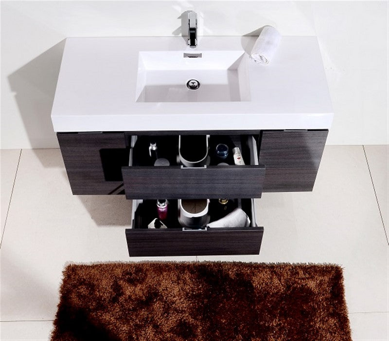 Bliss 48″ Inch Gray Oak Wall Mount Single Sink Modern Bathroom Vanity