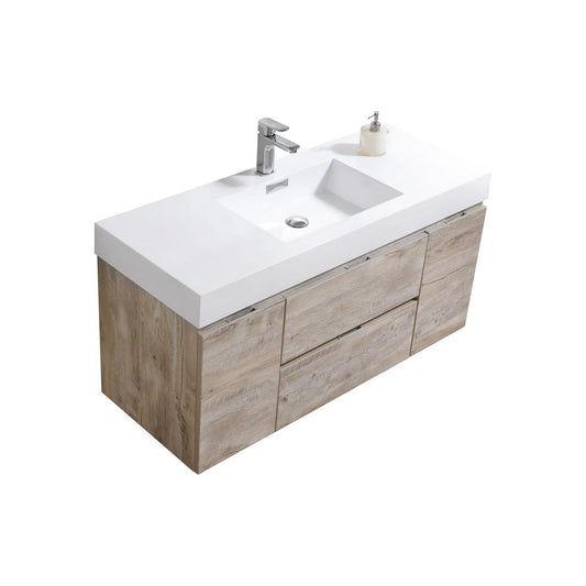 Bliss 48″ Inch Nature Wood Wall Mount Single Sink Modern Bathroom Vanity