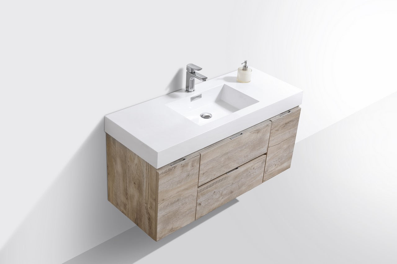 Bliss 48″ Inch Nature Wood Wall Mount Single Sink Modern Bathroom Vanity