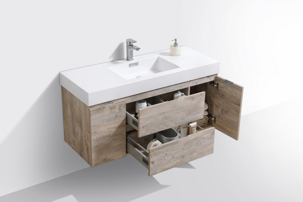 Bliss 48″ Inch Nature Wood Wall Mount Single Sink Modern Bathroom Vanity