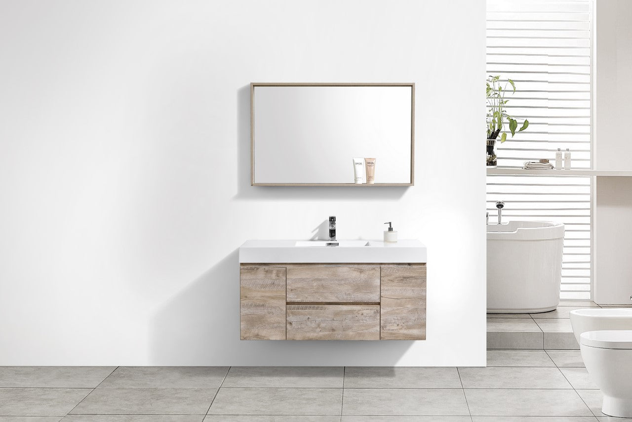 Bliss 48″ Inch Nature Wood Wall Mount Single Sink Modern Bathroom Vanity