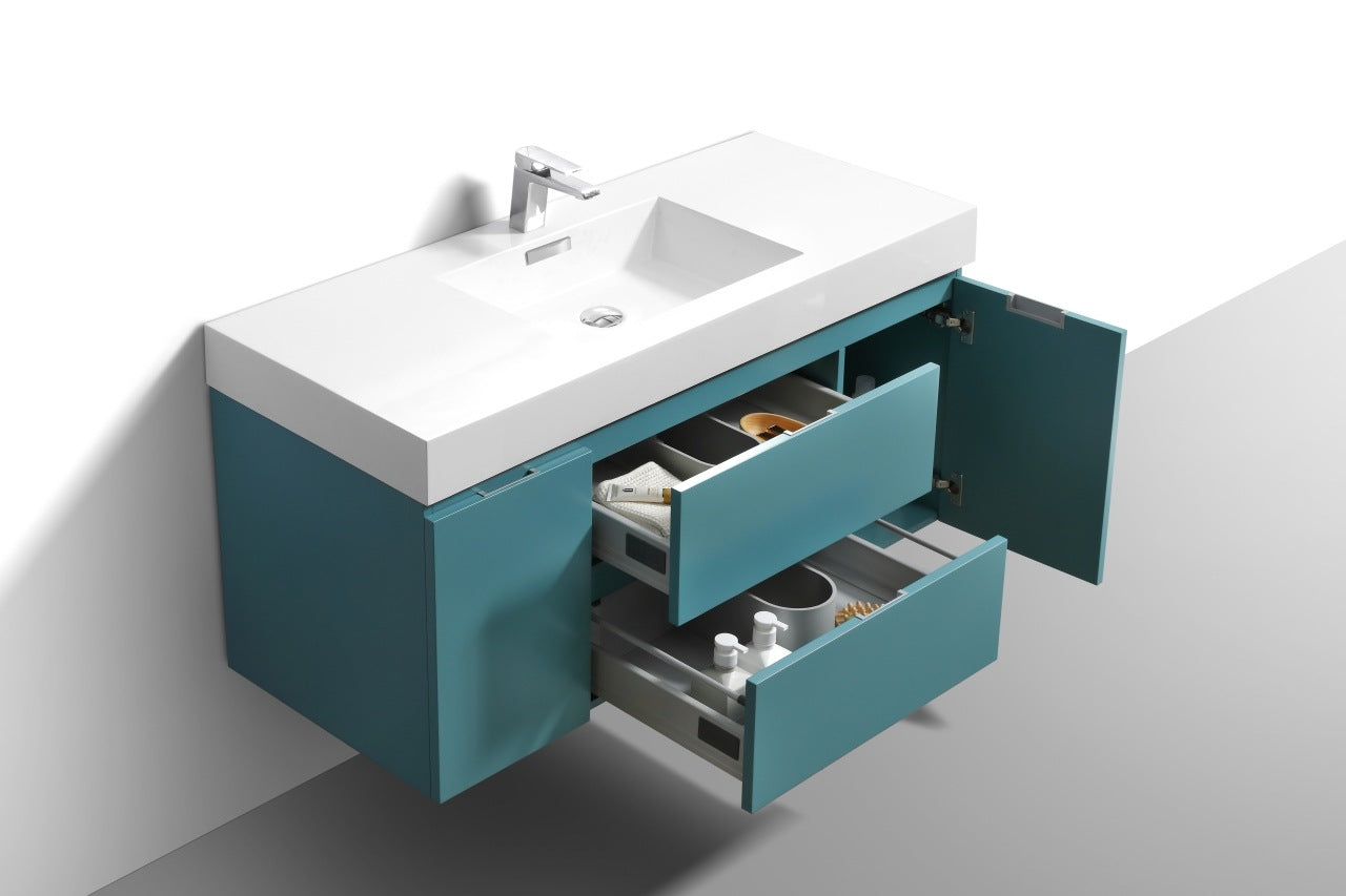 Bliss 48″ Inch Teal Green Wall Mount Single Sink Modern Bathroom Vanity