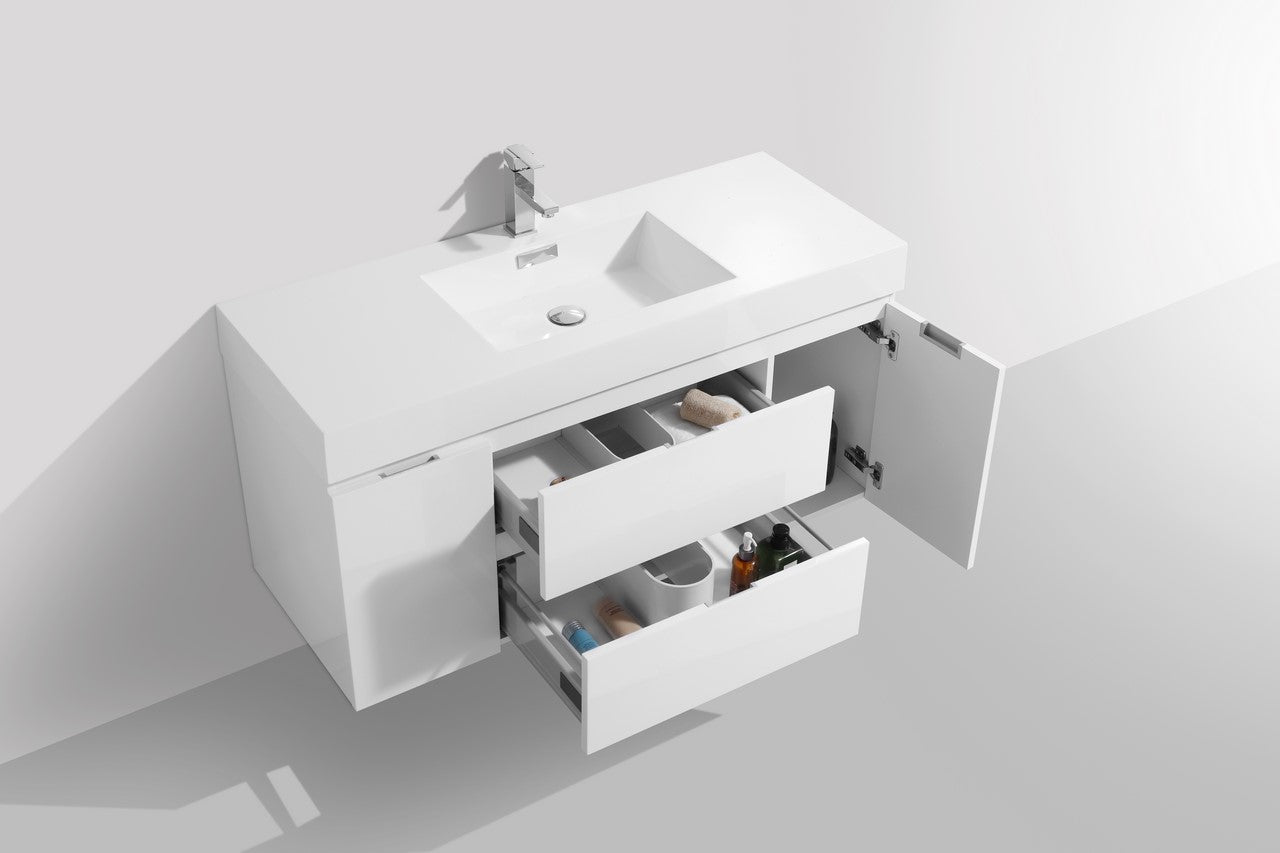 Bliss 48″ Inch High Gloss White Wall Mount Modern Bathroom Vanity
