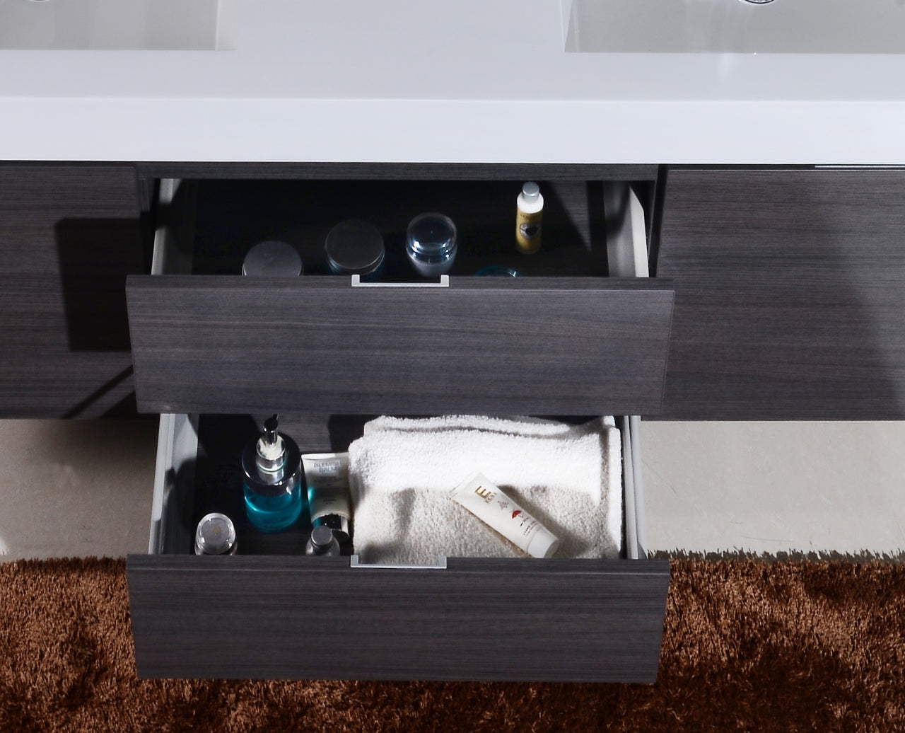 Bliss 60″ Inch Gray Oak Wall Mount Double Sink Modern Bathroom Vanity