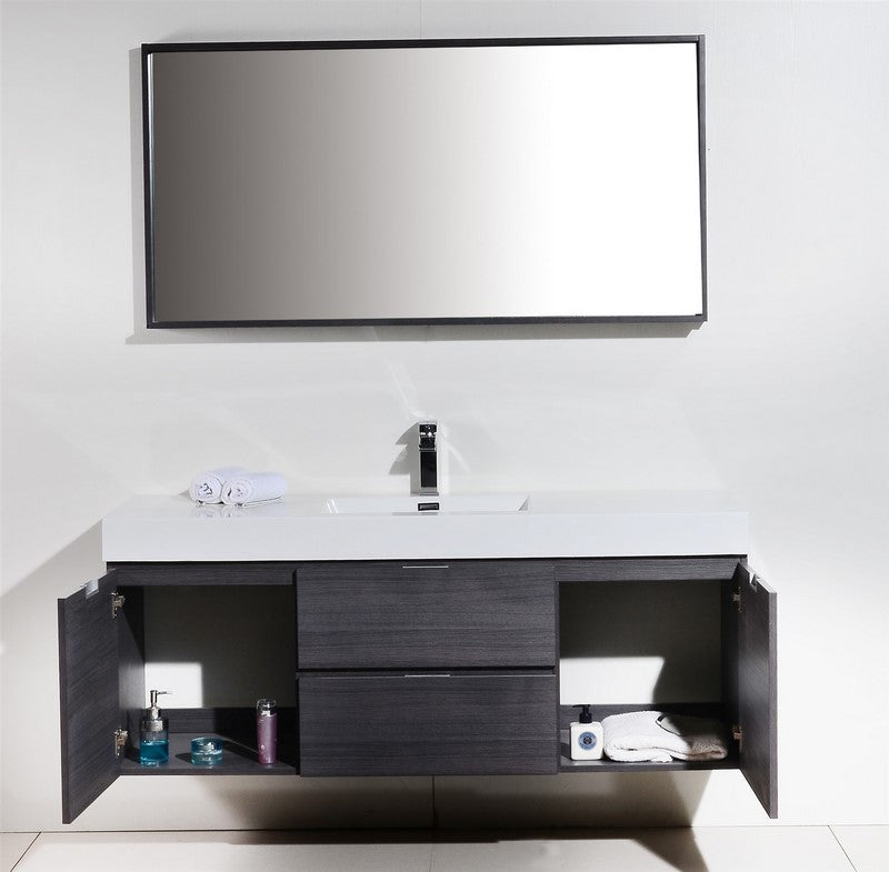 Bliss 60″ Inch Gray Oak Wall Mount Single Sink Modern Bathroom Vanity