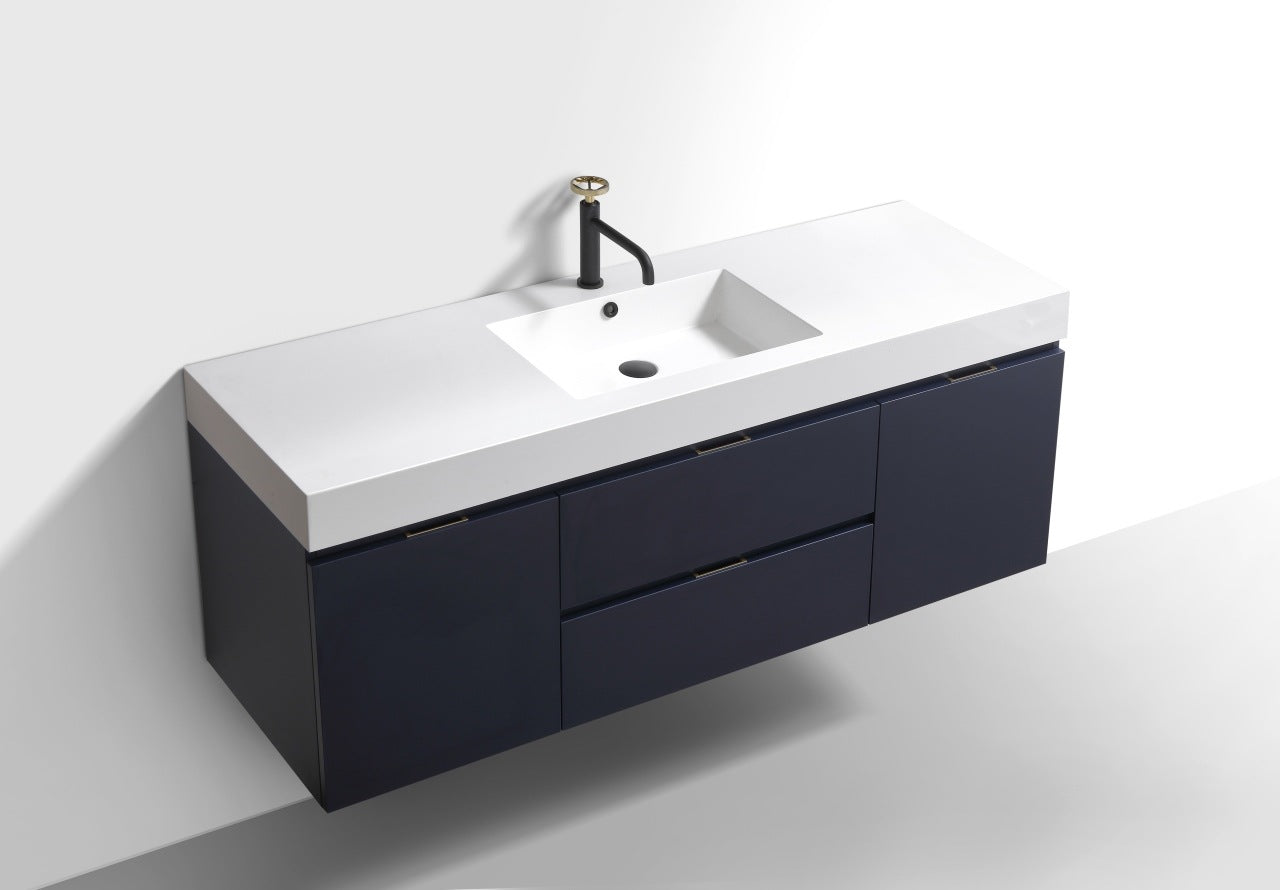 Bliss 60″ Inch Navy Blue Wall Mount Single Sink Modern Bathroom Vanity