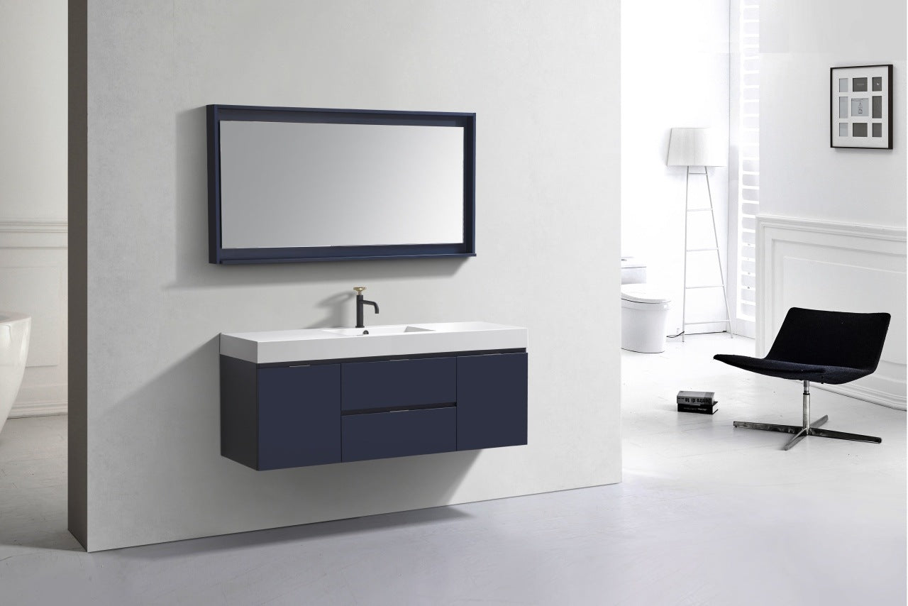 Bliss 60″ Inch Navy Blue Wall Mount Single Sink Modern Bathroom Vanity