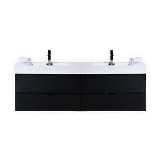 Bliss 80″ Inch Black Wall Mount Double Sink Modern Bathroom Vanity