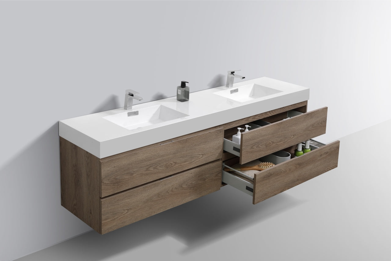 Bliss 72″ Inch Butternut Wall Mount Double Sink Modern Bathroom Vanity