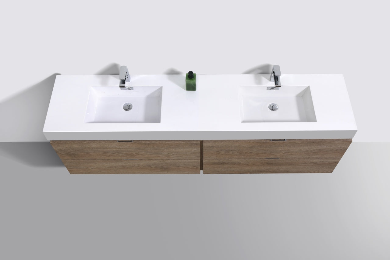 Bliss 72″ Inch Butternut Wall Mount Double Sink Modern Bathroom Vanity