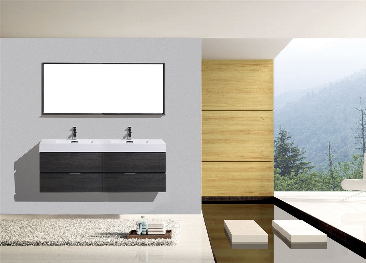 Bliss 80″ Inch Gray Oak Wall Mount Double Sink Modern Bathroom Vanity