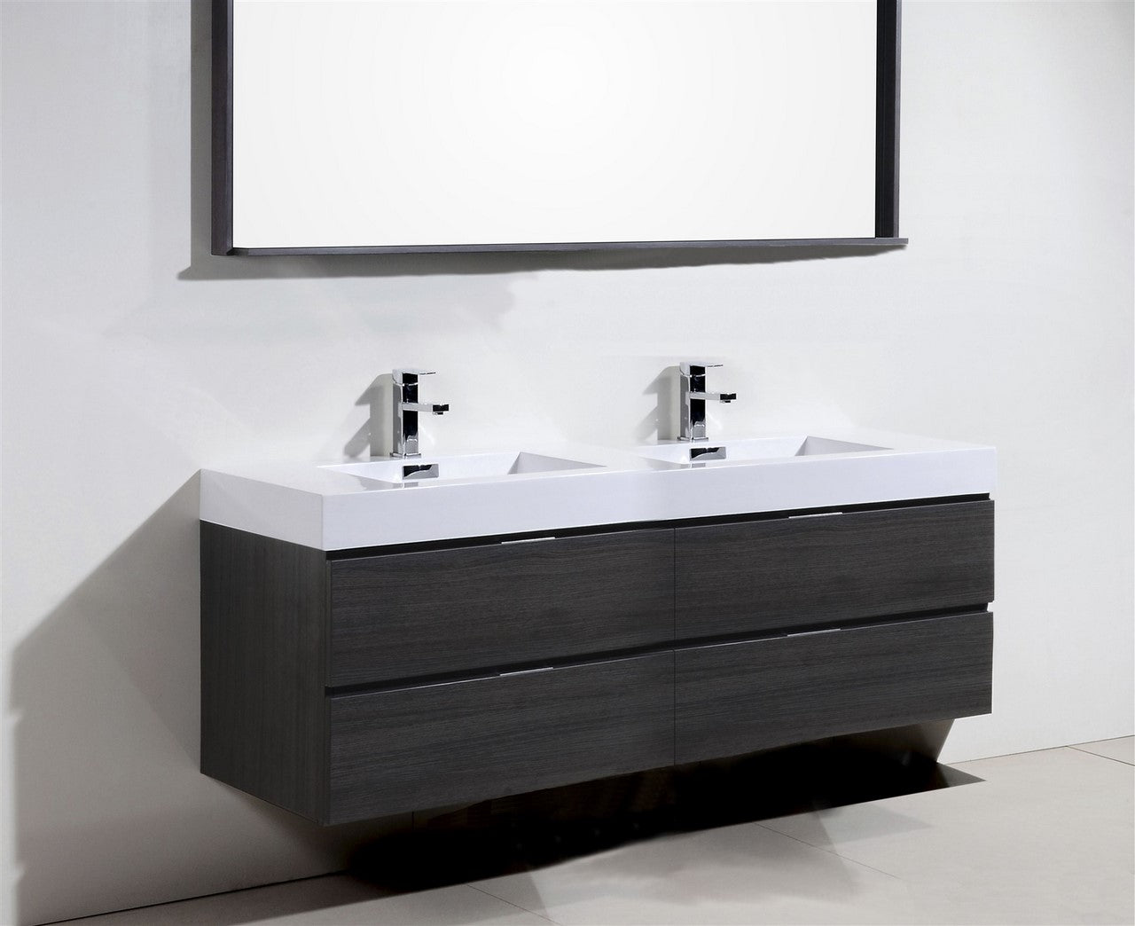 Bliss 80″ Inch Gray Oak Wall Mount Double Sink Modern Bathroom Vanity