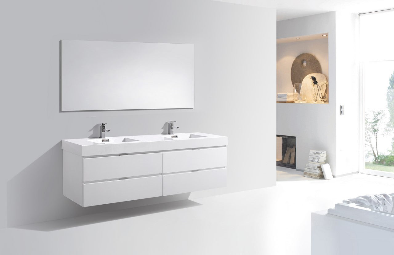Bliss 72″ Inch High Gloss White Wall Mount Single Sink Modern Bathroom Vanity