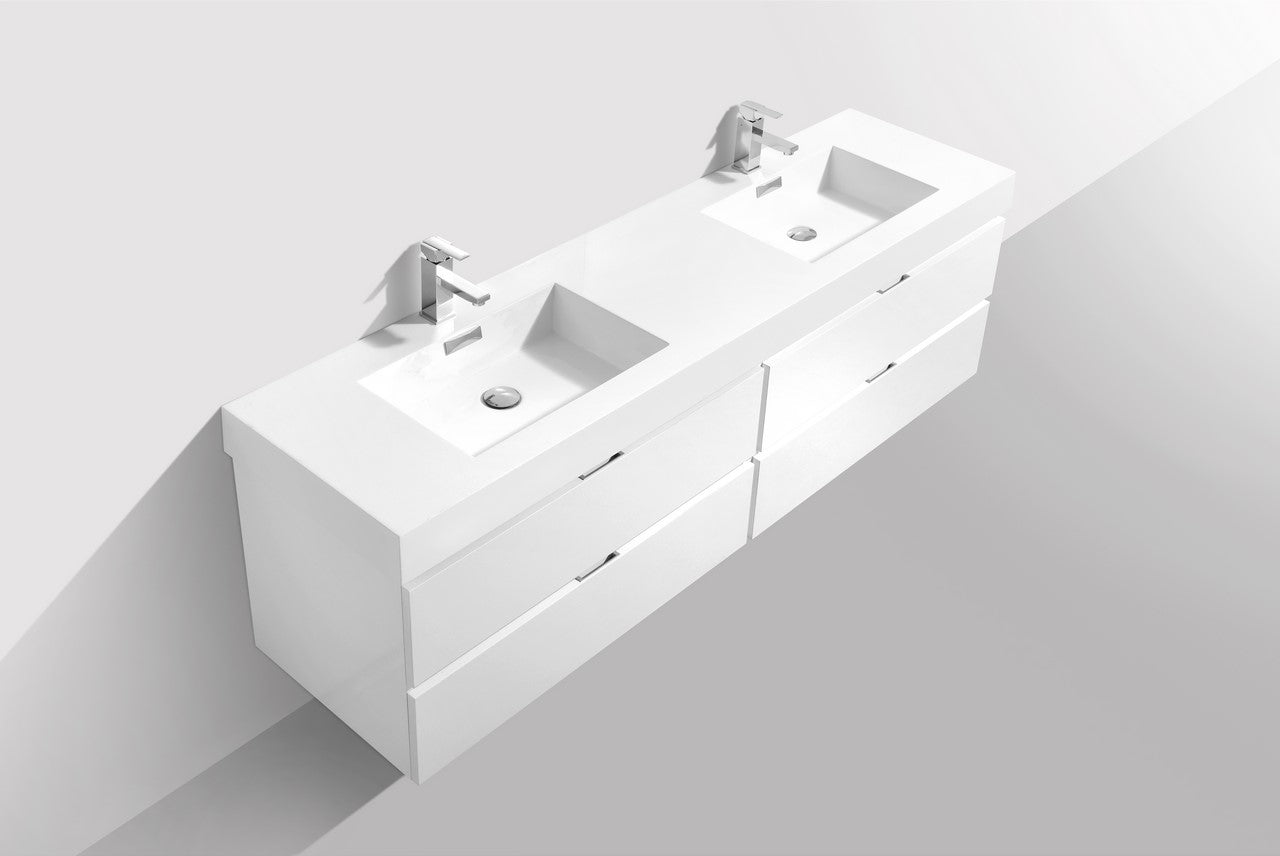 Bliss 80″ Inch High Gloss White Wall Mount Single Sink Modern Bathroom Vanity