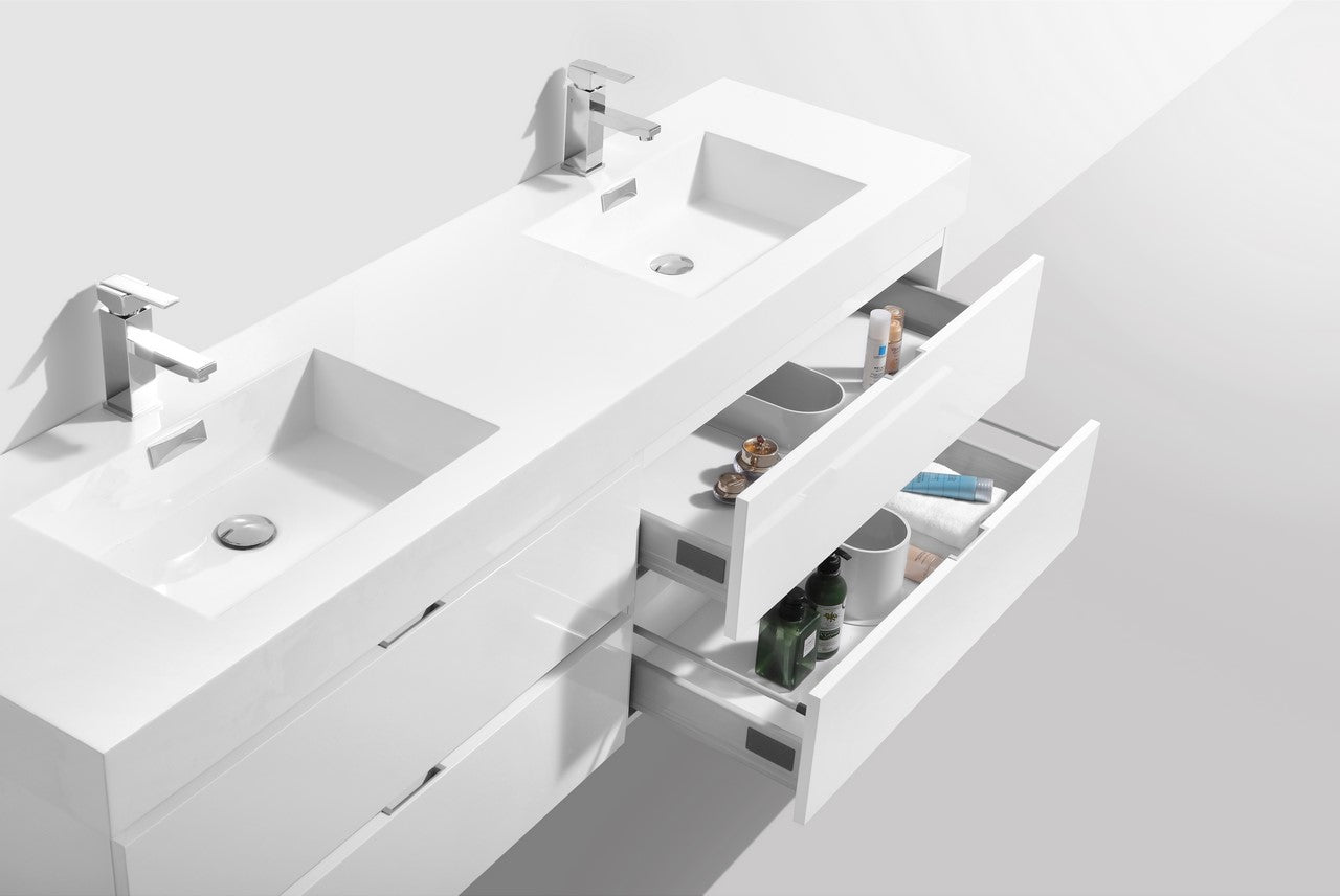 Bliss 72″ Inch High Gloss White Wall Mount Single Sink Modern Bathroom Vanity