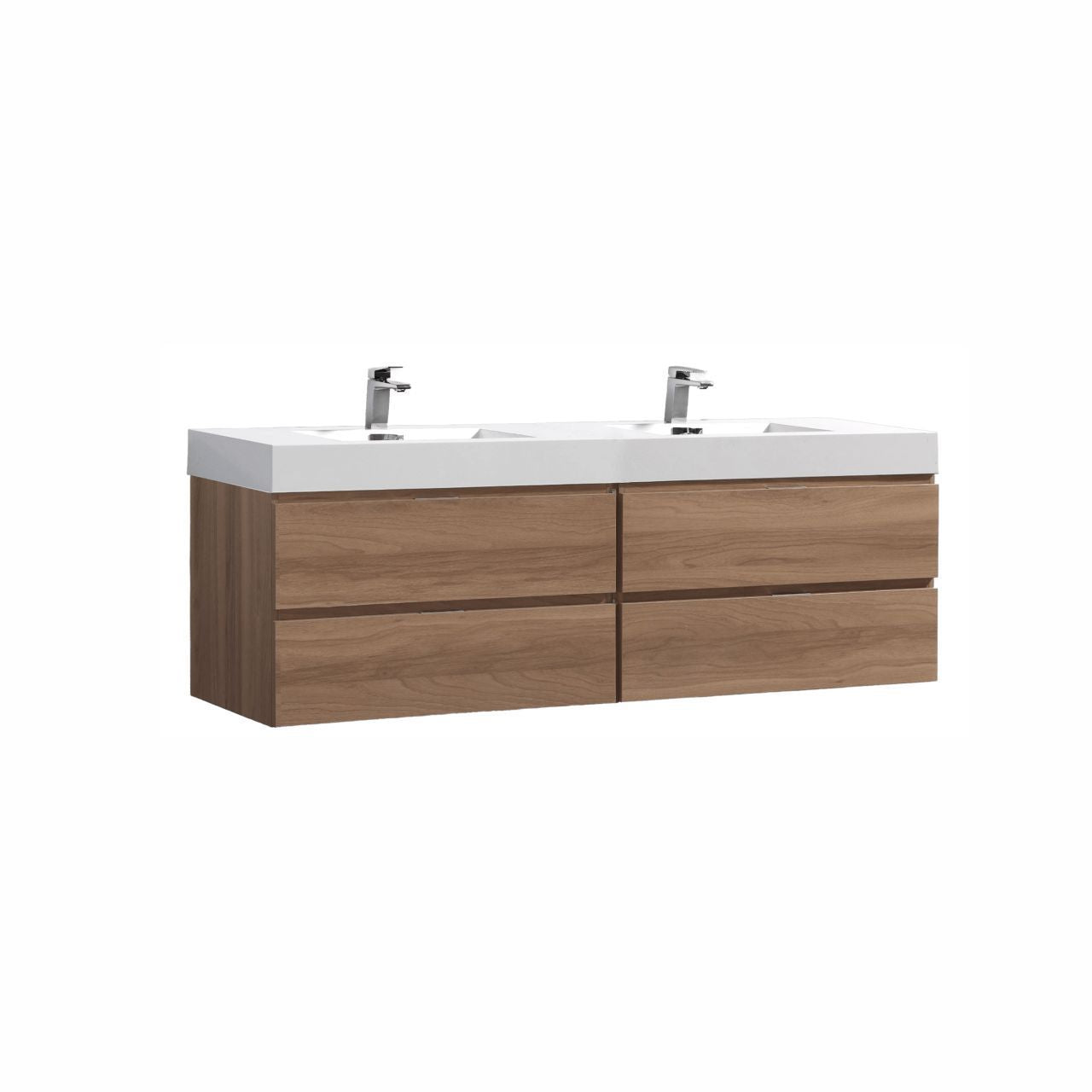 Bliss 72″ Inch Honey Oak Wall Mount Double Sink Modern Bathroom Vanity