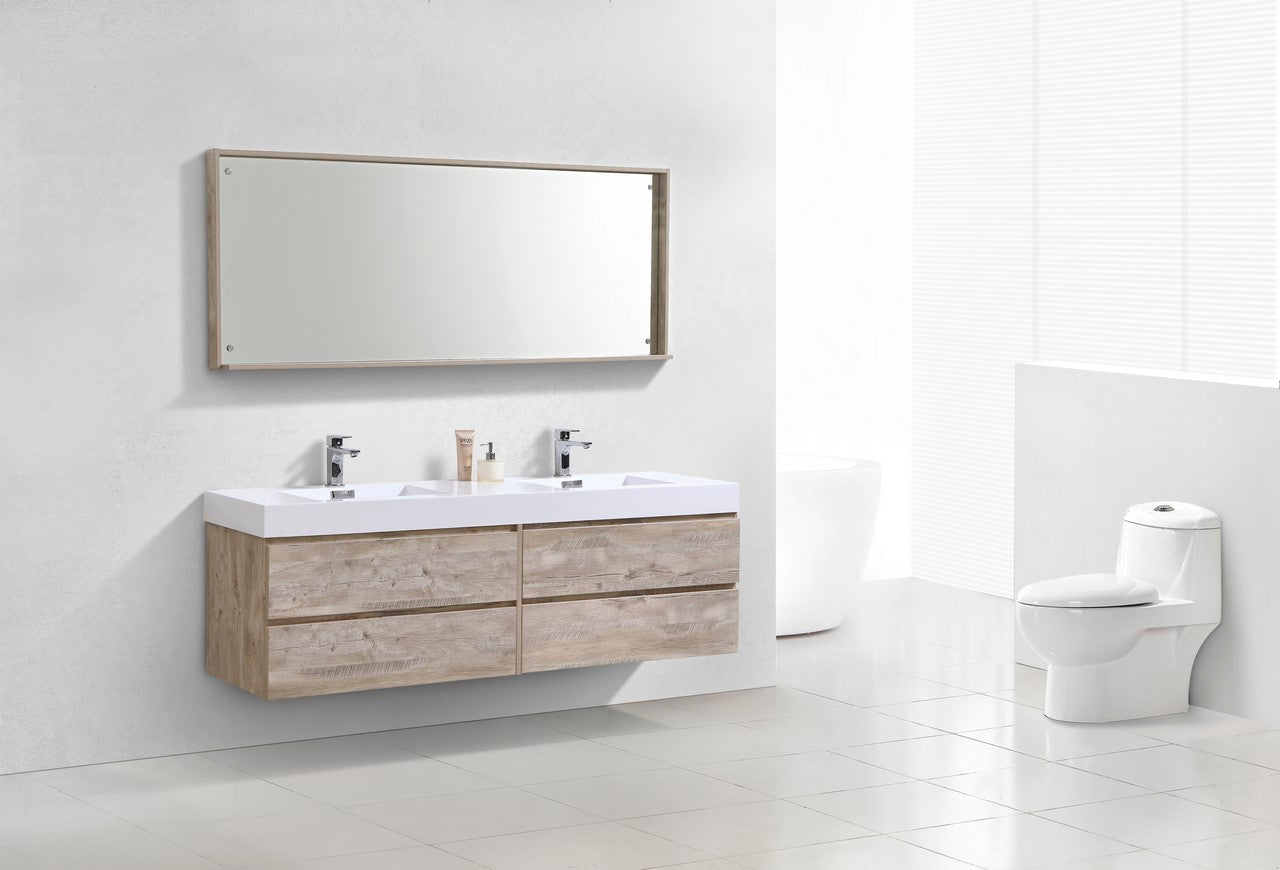 Bliss 80″ Inch Nature Wood Wall Mount Double Sink Modern Bathroom Vanity