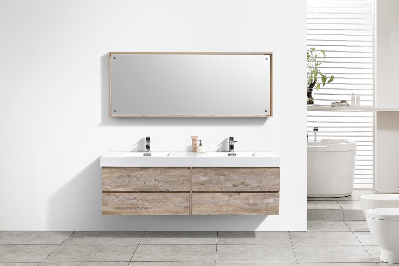 Bliss 80″ Inch Nature Wood Wall Mount Double Sink Modern Bathroom Vanity