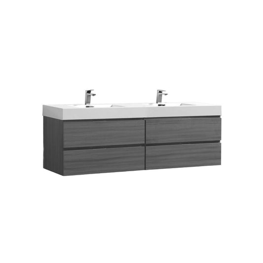 Bliss 72″ Vulcan Ash Grey Wall Mount Double Sink Modern Bathroom Vanity