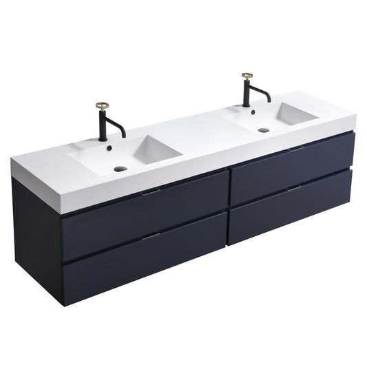 Bliss 72″ Inch Navy Blue Wall Mount Double Sink Modern Bathroom Vanity