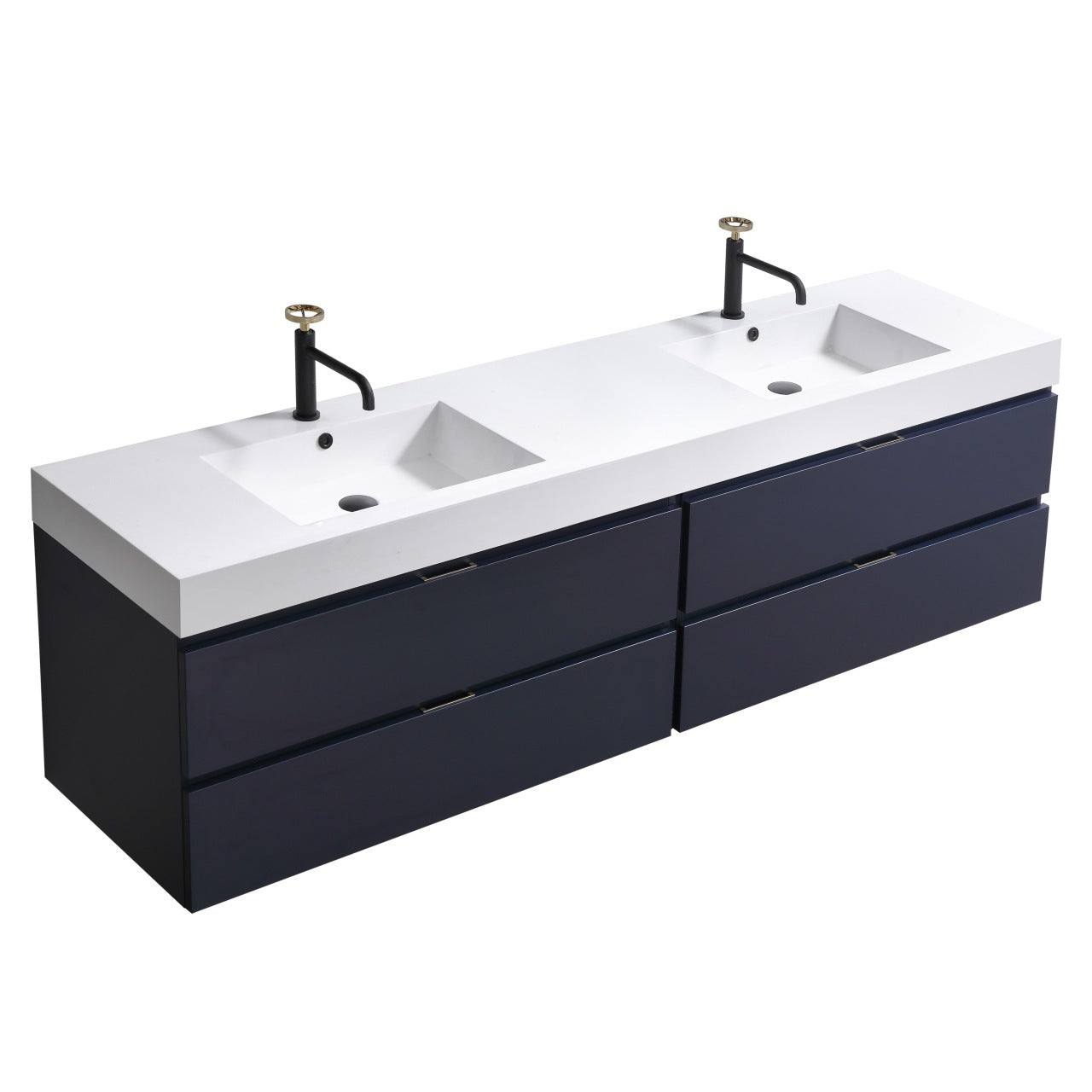 Bliss 80″ Inch Navy Blue Wall Mount Double Sink Modern Bathroom Vanity