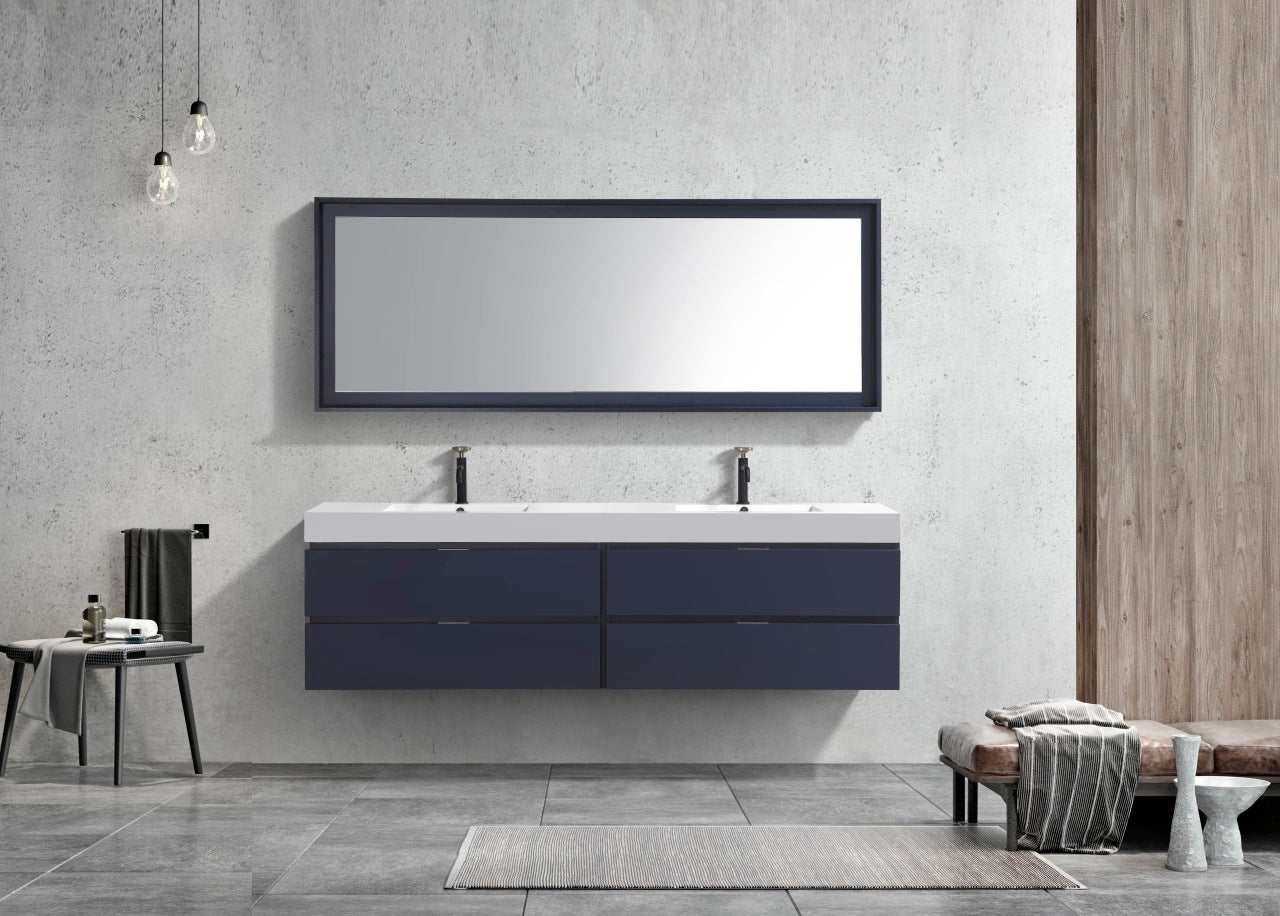 Bliss 80″ Inch Navy Blue Wall Mount Double Sink Modern Bathroom Vanity