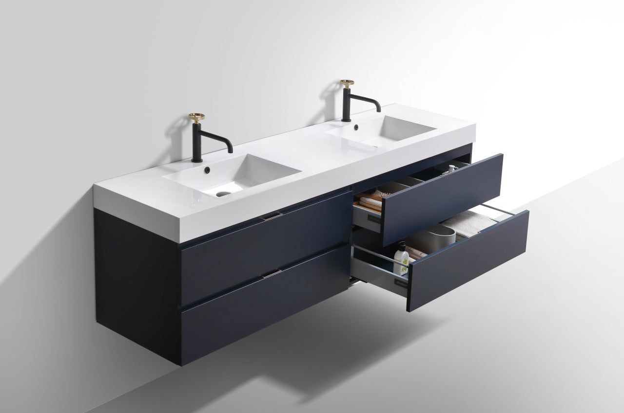 Bliss 72″ Inch Navy Blue Wall Mount Double Sink Modern Bathroom Vanity