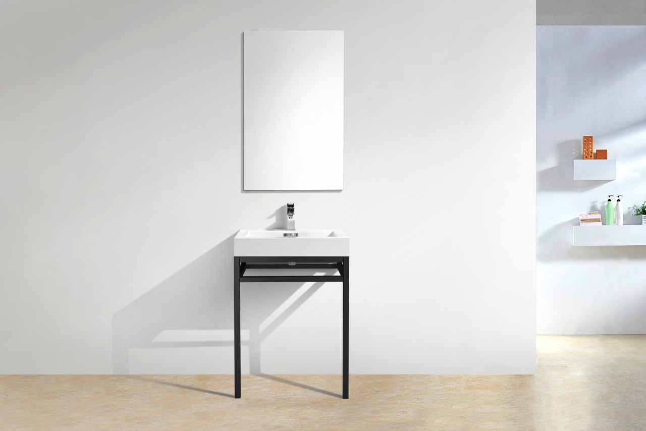 Haus 24″ Inch Stainless Steel Console W/ White Acrylic Sink – Matte Black