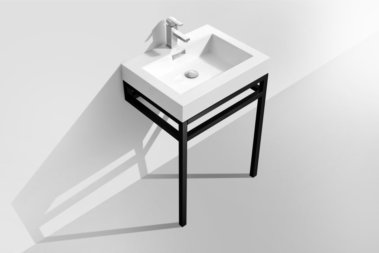 Haus 24″ Inch Stainless Steel Console W/ White Acrylic Sink – Matte Black