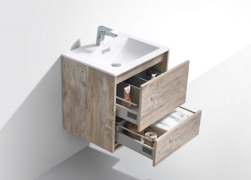 24″ Inch De Lusso Nature Wood Wall Mount Modern Bathroom Vanity