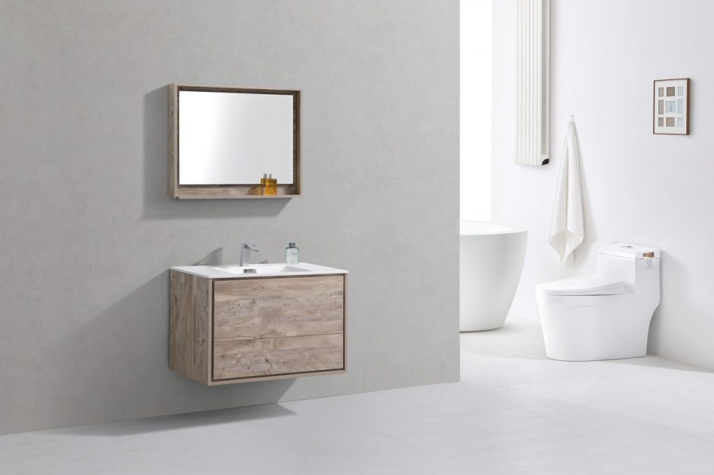 De Lusso 36″ Inch Nature Wood Wall Mount Modern Bathroom Vanity