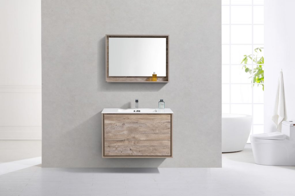 De Lusso 36″ Inch Nature Wood Wall Mount Modern Bathroom Vanity