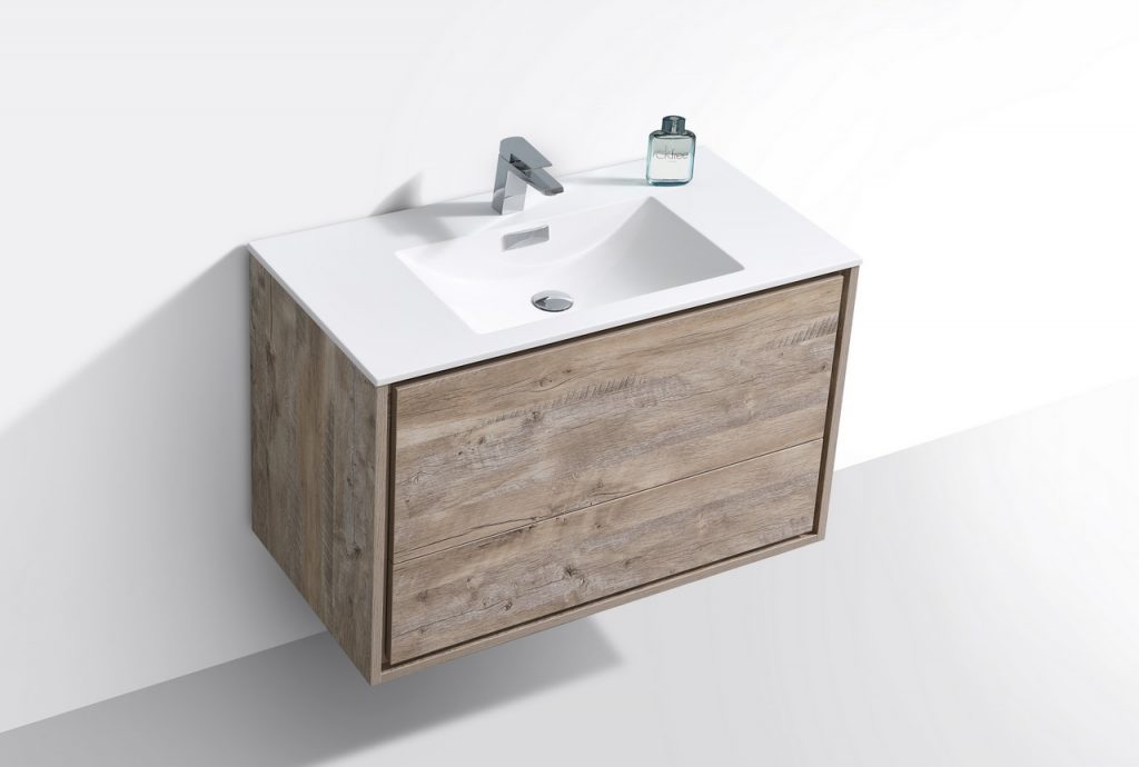 De Lusso 36″ Inch Nature Wood Wall Mount Modern Bathroom Vanity
