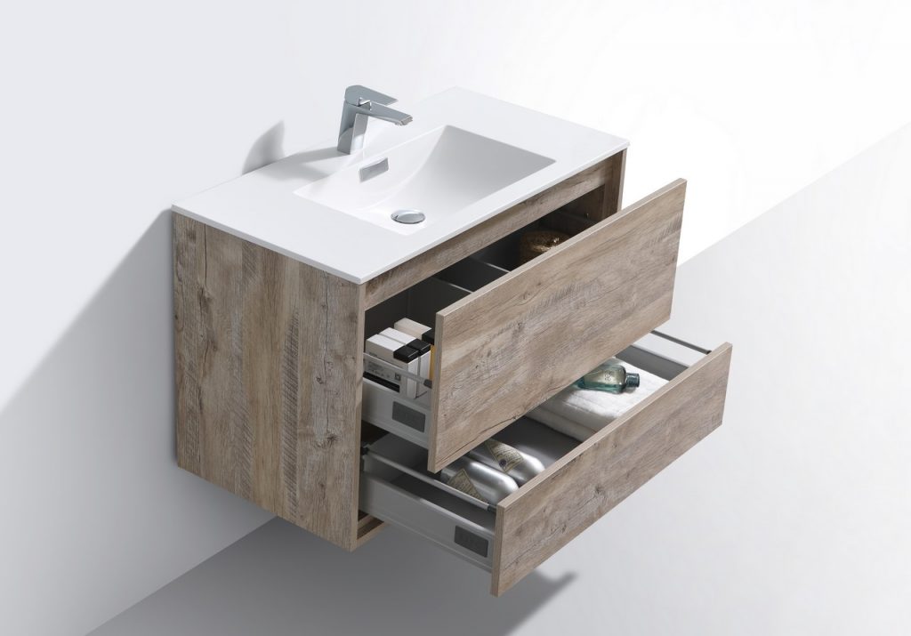 De Lusso 36″ Inch Nature Wood Wall Mount Modern Bathroom Vanity
