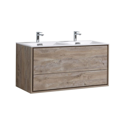 De Lusso 48″ Inch Double Sink Nature Wood Wall Mount Modern Bathroom Vanity