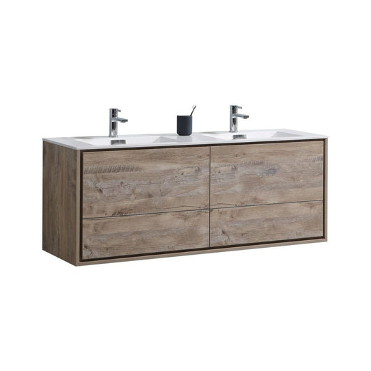 De Lusso 60″ Inch Double Sink Nature Wood Wall Mount Modern Bathroom Vanity