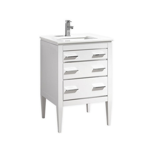 Eiffel 24” Inch High Gloss White Vanity W/ White Counter Top